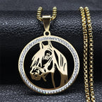 Iced Out Horse Steel Pendant Rhinestone Zodiac