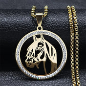 Iced Out Horse Steel Pendant Rhinestone Zodiac