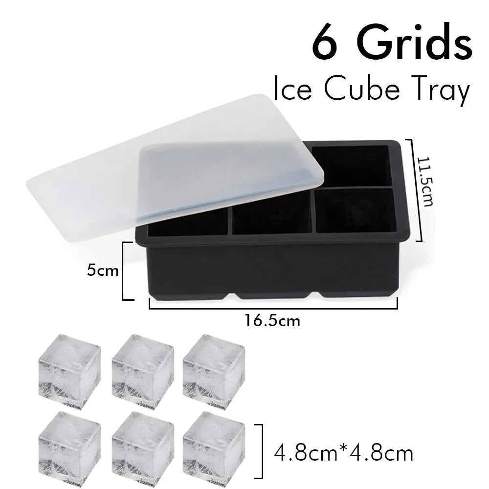 Ice Cube Tray Silicone Ice Ball Freezer Mold Square Ice Cube Maker with Lid 4/6/8 Grids for Whiskey Cocktail Coffee