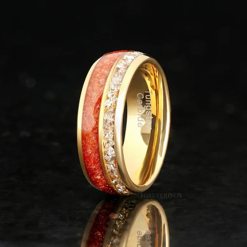 Red Personalized Couple Tungsten Carbide Ring with Spider Pattern Dome Edge,Comfortable Fit, Fashionable Daily Item,Wedding Ring