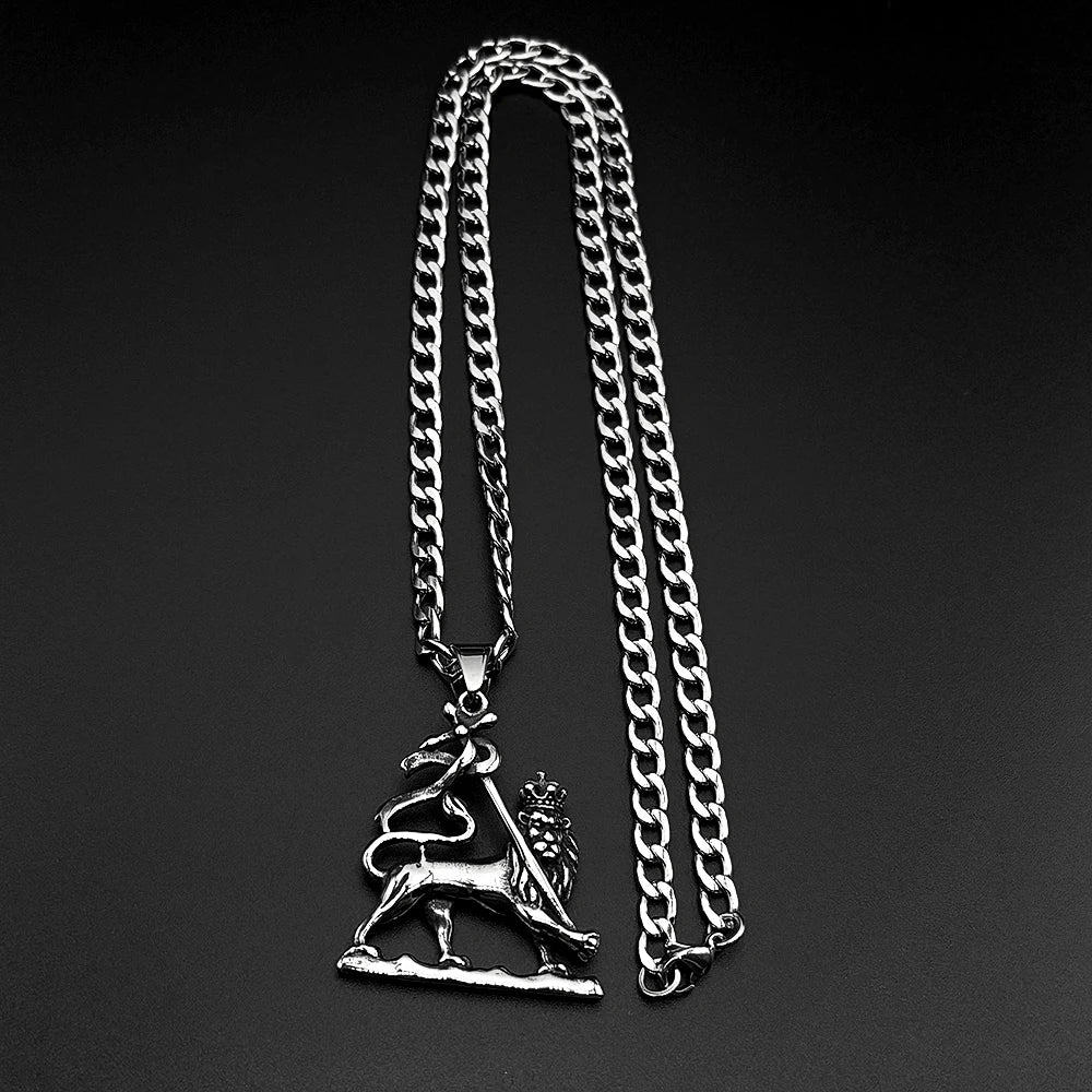Lion of Judah Crown Pendant Necklace — Stainless Steel, 60cm