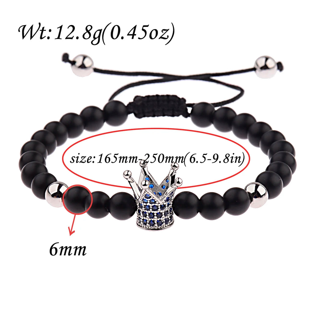 DOUVEI 6mm Pave Zircon Crown Weaving Bracelet Charm Men Black Matte Bracelets For Women Dropshipping ABL007