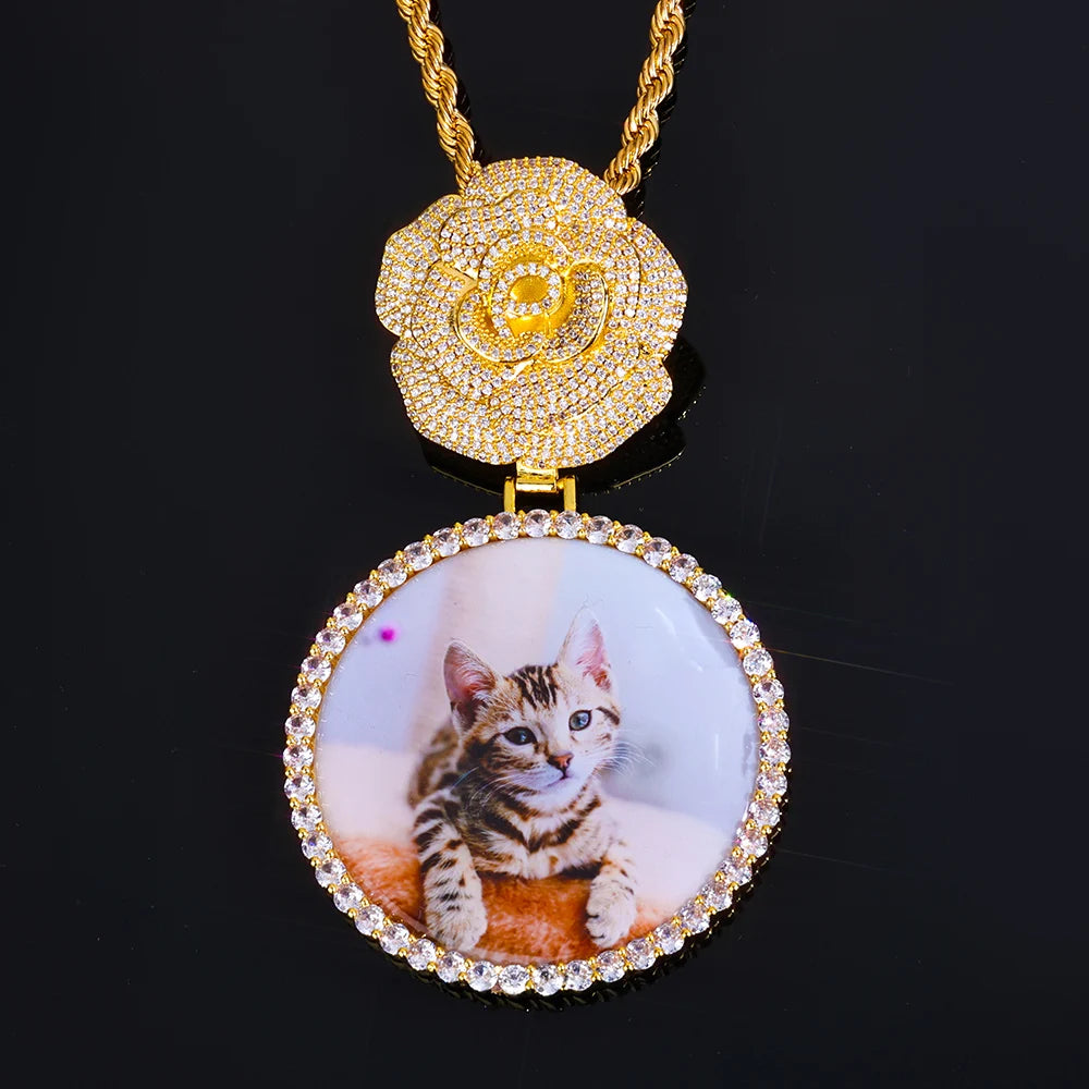 Statement Photo Pendant Necklace Rose Medallion