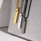 Sunburst Long Bar Pendant Necklace — Stainless Steel