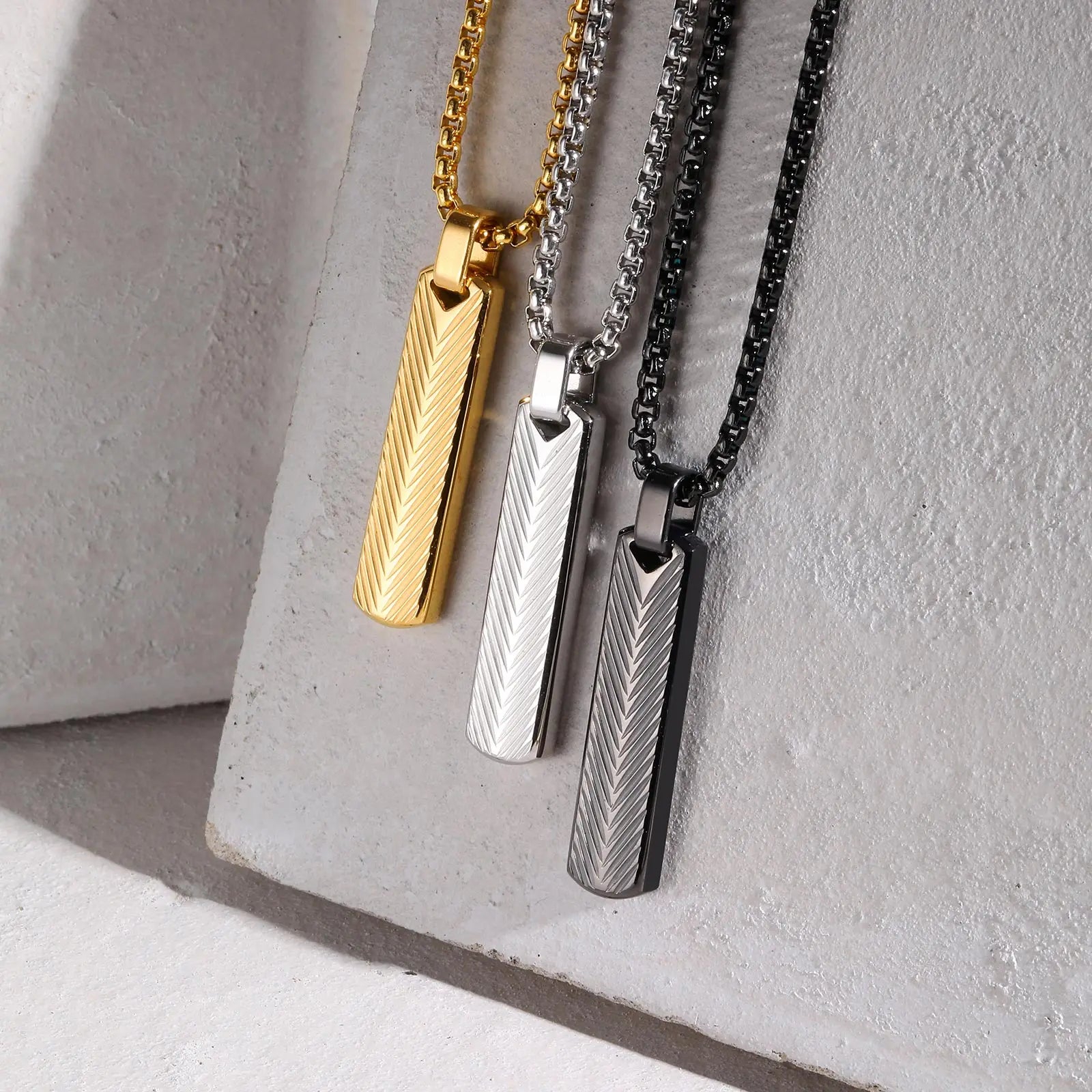 Sunburst Long Bar Pendant Necklace — Stainless Steel