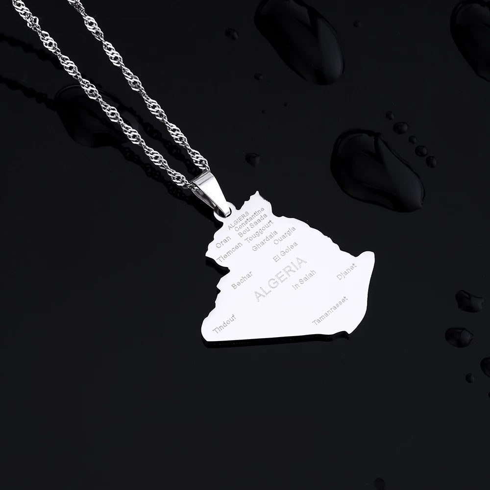 Algeria Map Pendant Necklace — Stainless Steel