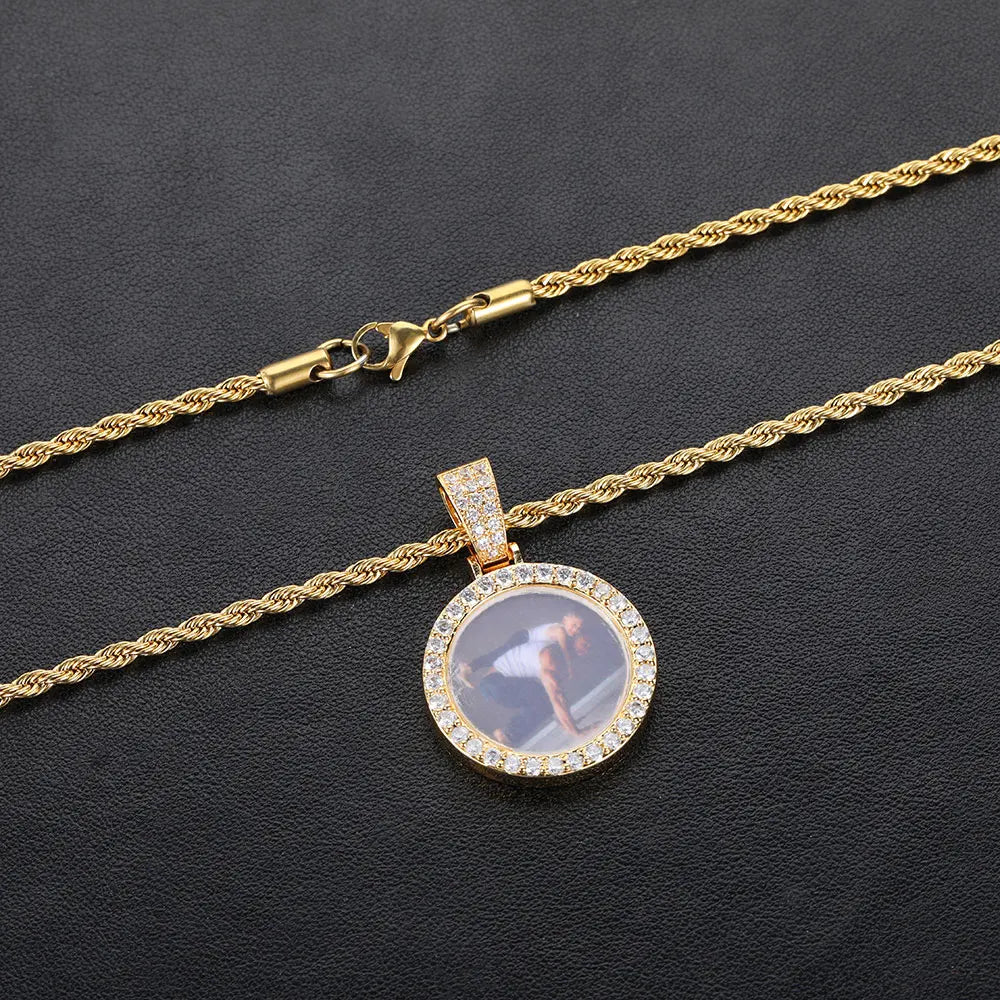 Iced Out Photo Pendant Necklace 26MM