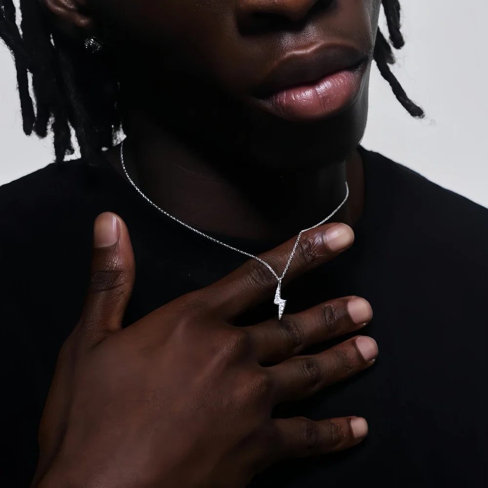Hip Hop Men Zircon Stainless Steel Lightning Pendant Necklace Simple Punk Necklace For Women Retro Party Jewelry