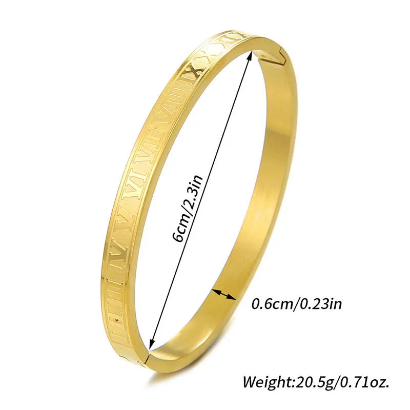 Roman Numeral Charm Bangle — Stainless Steel