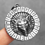 Viking Runes Wolf Pendant Necklace for Men — Stainless Steel