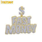 New Hip Hop Money Pendant Necklace Gold Color Iced Out Bling CZ Cubic Zirconia Letters Rich Dollar Charm Men Women