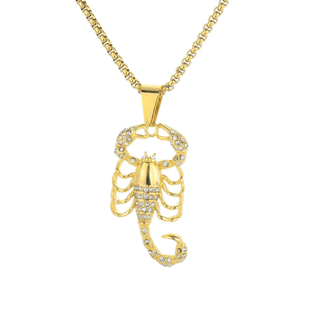 Iced Out Scorpion Pendant Necklace — Gold