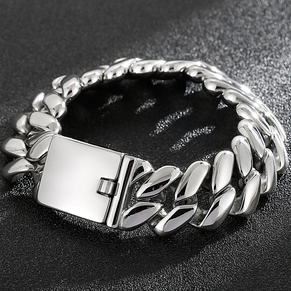 Steampunk Polished Casting Stainless Steel Bracelet for Man Hip Hop 20MM Wide Cuff Link Chain Wristband Birthday