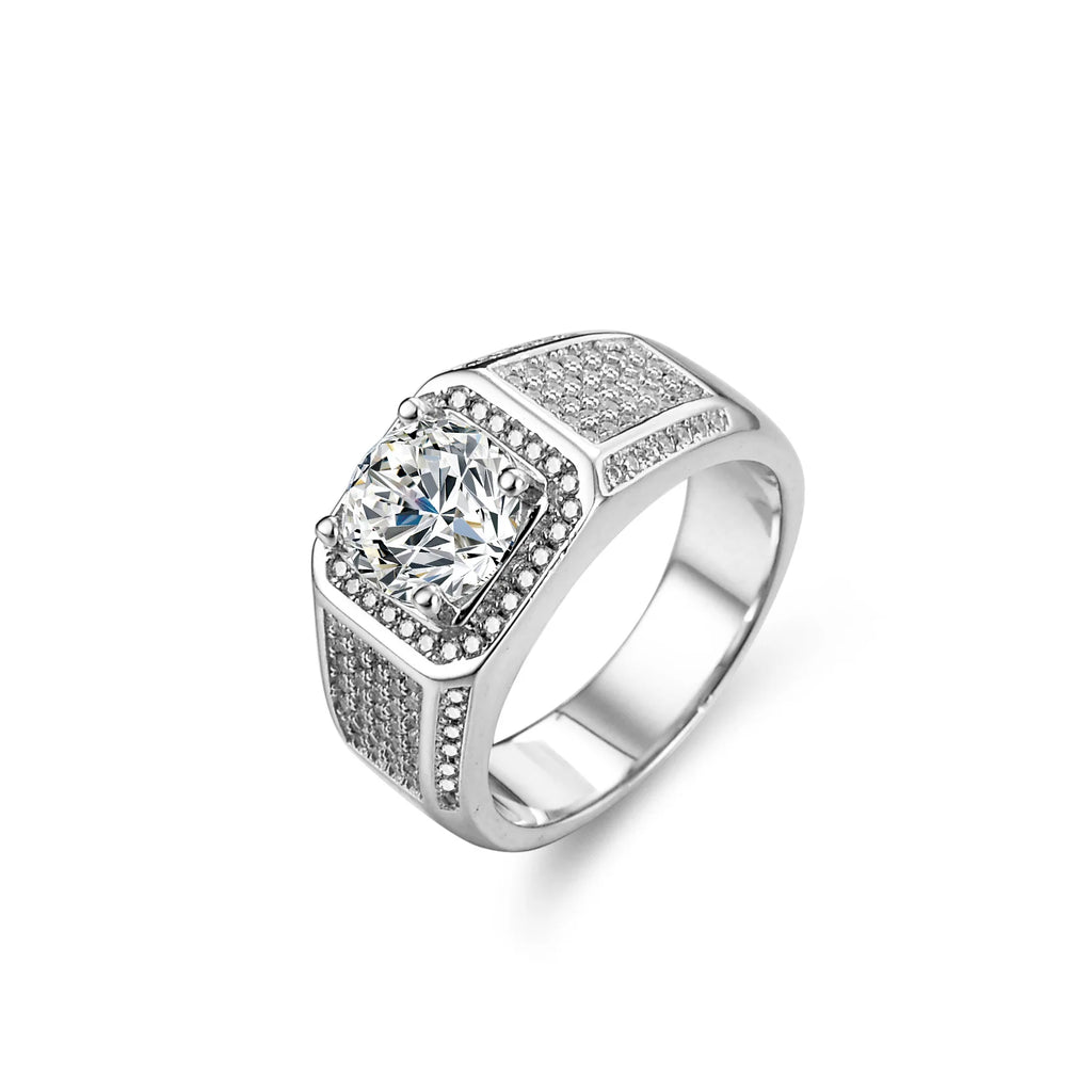 Men's Solid and Bold Boss Ring - 2 Carat Moissanite, Crafted in PT950 Platinum, Exquisite Diamond Design