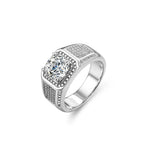 Men's Solid and Bold Boss Ring - 2 Carat Moissanite, Crafted in PT950 Platinum, Exquisite Diamond Design