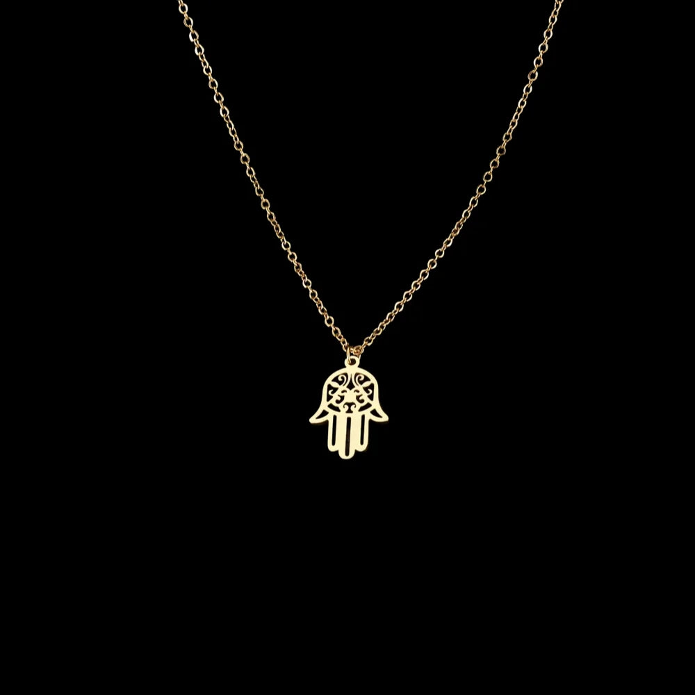 Vintage Hamsa Fatima Hand Pendant Natural Stone Evil Eye Necklace for Women Men Unisex Hollow Creative Clavicle Choker Jewelry