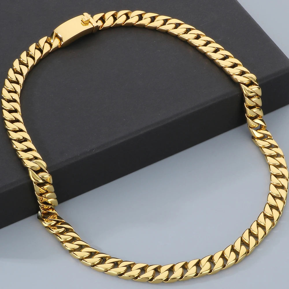 50/60CM Long 12MM Wide Cuban Link Chain Necklaces for Man Solid Stainless Steel On Neck Chains Party Male Jewelry Gifts