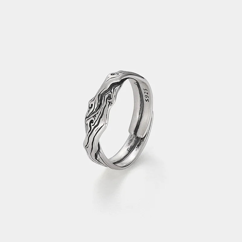 Vintage Pine Cypress Tree Pattern Ring Male Jewelry Adjustable Trendy 925 Silver Ring For Men Index Finger Accessories