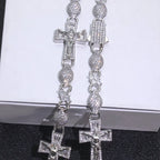 Cross Iced Out Rosary Chain Necklace Stainless Steel