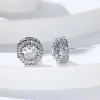 Iced Out Round Geometric CZ Stud Earrings — Full Pavé Studs