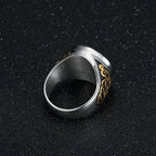 Men's Stainless Steel Vacuum Gold-Plated Saint George Dragon Slayer Knight Ring - Classic Armor Design