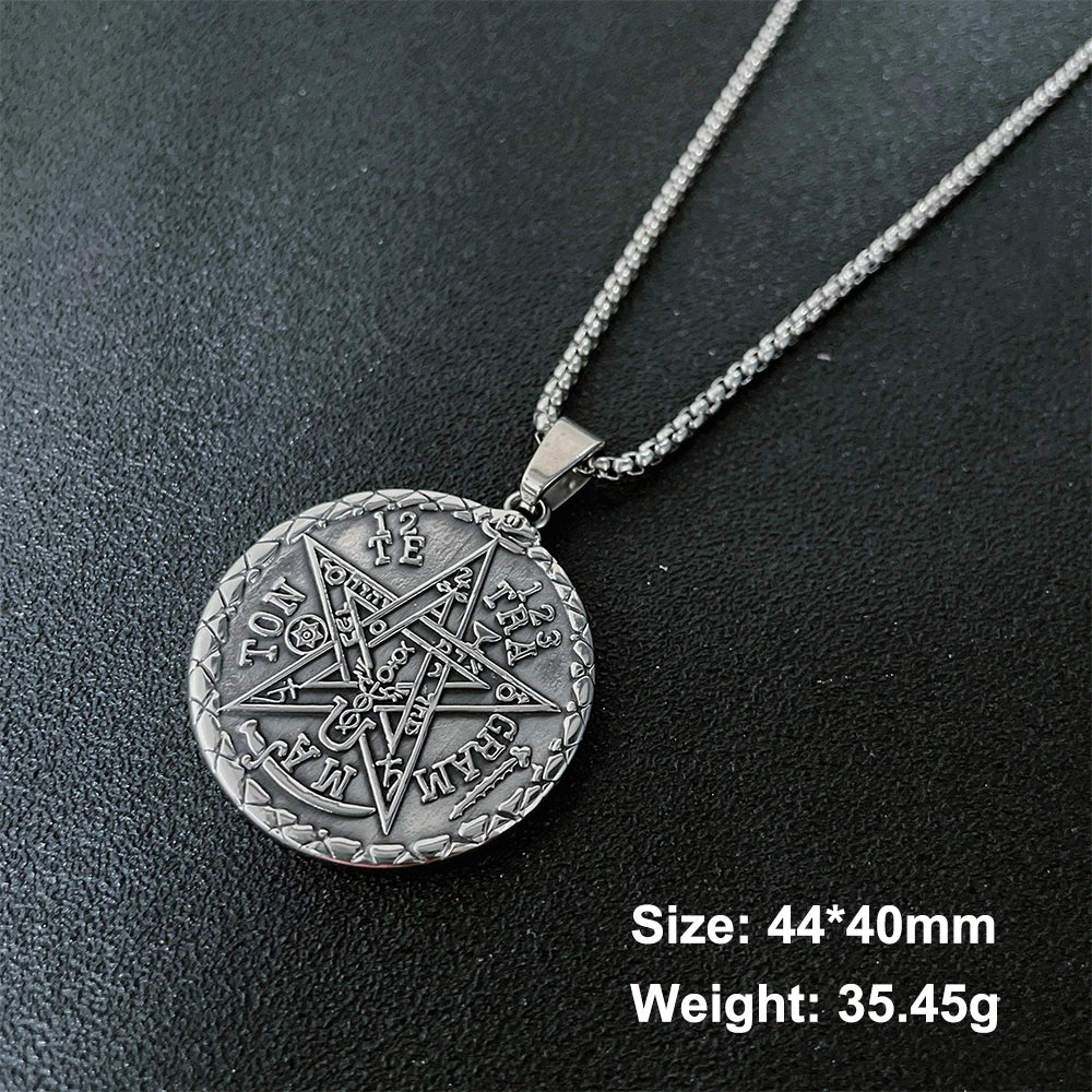 New Vintage Witchcraft Pentagram Pendant Necklace Jewish Hebrew Tetragrammaton Stainless Steel Amulet Jewelry Gift for