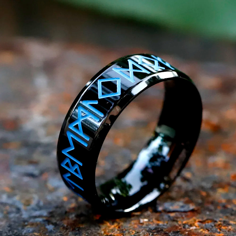 Viking Blue Rune Amulet Ring — Stainless Steel