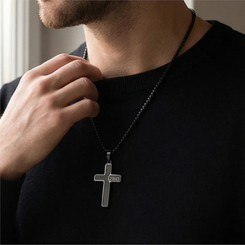 Gold Cross Jesus Pendant Necklace Titanium Steel