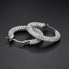 Two-Tone Iced Out Hoop Earrings CZ Silver Gold