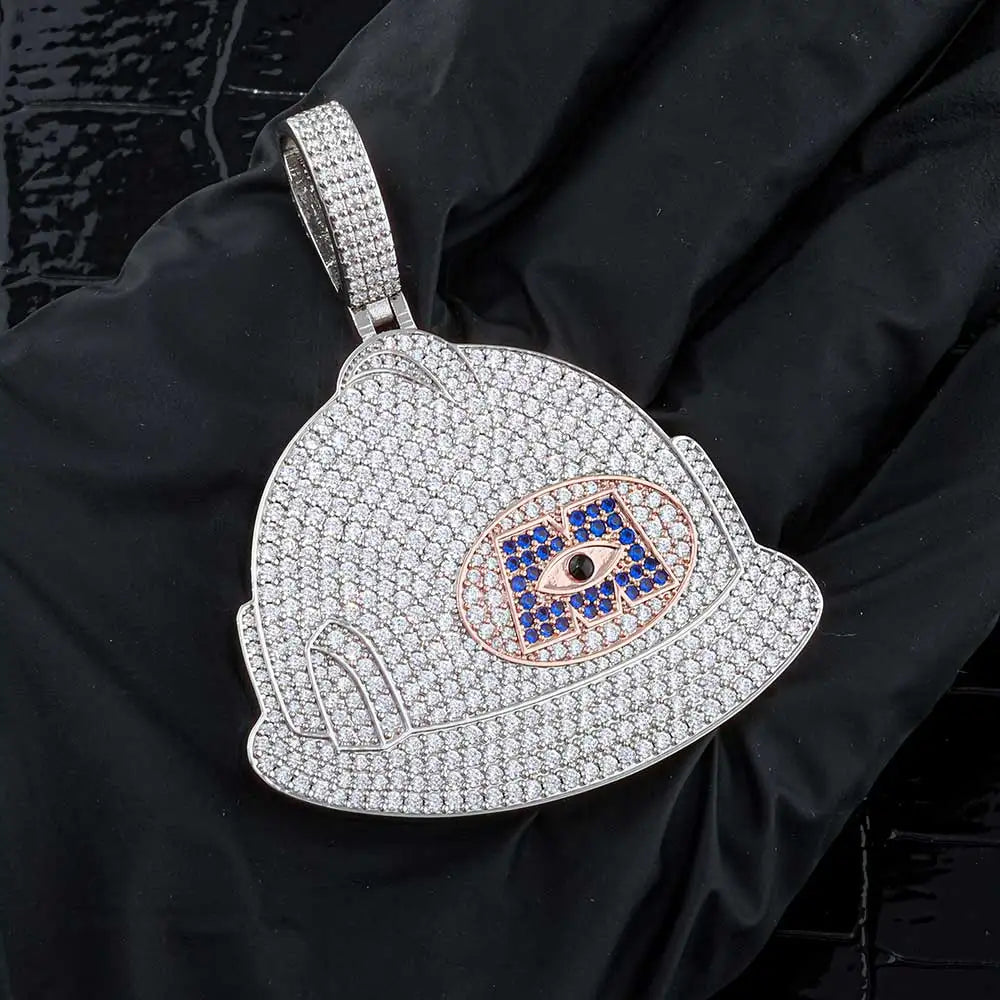 Iced Out Helmet Pendant Necklace CZ