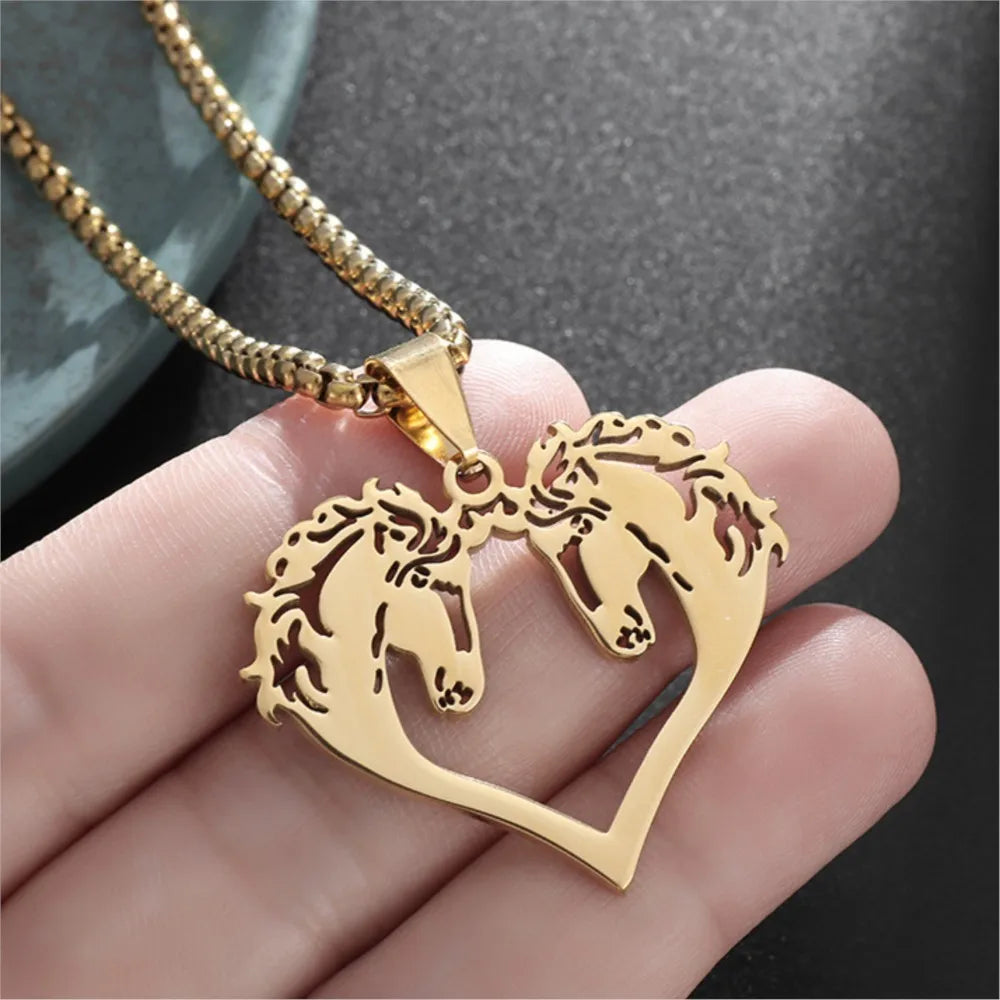 Gold Horse Pendant Necklace Box Chain Statement