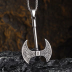 Men's Viking Axe Pendant Necklace Silver Tone Alloy Celtic Pattern Link Chain Retro Nordic Style Fashion Jewelry Accessory