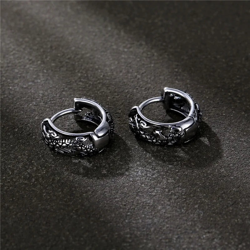 Vintage Hollow Dragon Carved Earrings — Stainless Steel