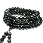Buddha Rosary Black Bead Stretch Bracelet for Men and Women