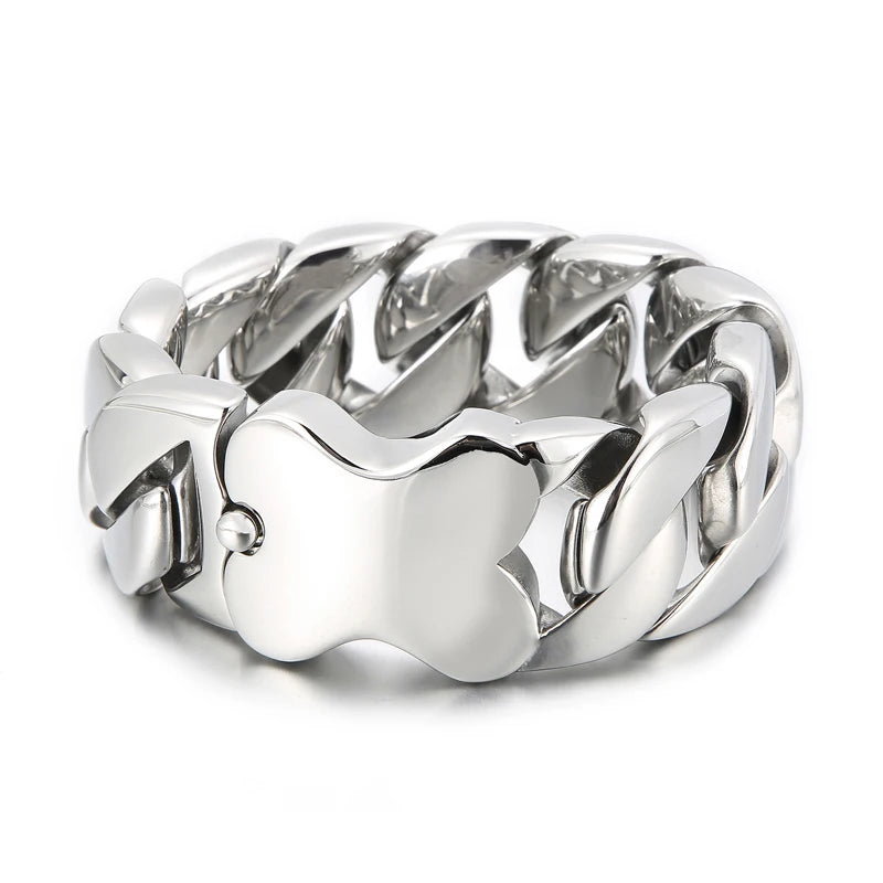 31mm Men's Heavy Bracelets Stainless Steel Cuban Chain Brushed Shiny Chunky Bracelet Bangle For Men Silver Color Jewelry