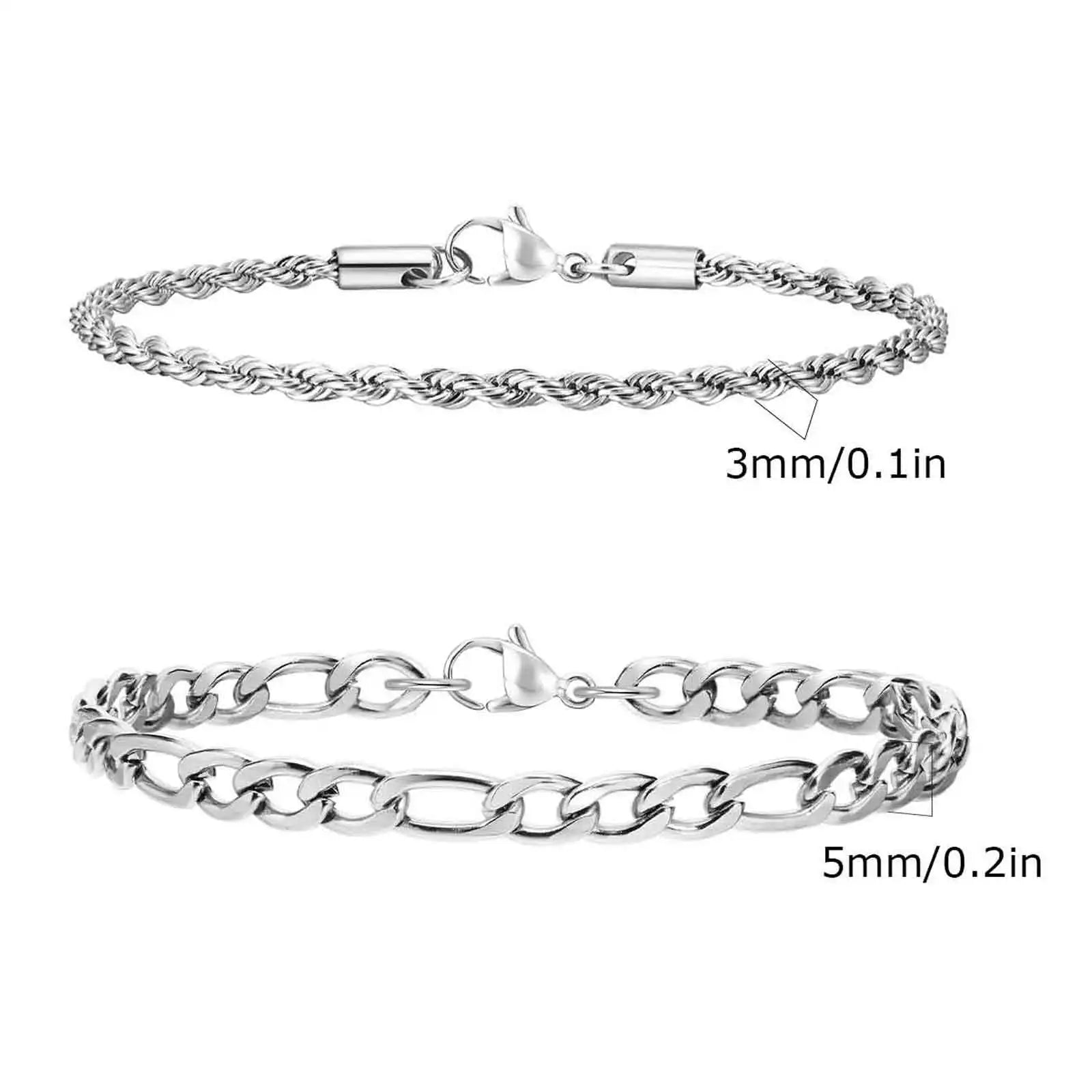 Rope Cuban Chain Bracelet 2pcs — Two-Tone