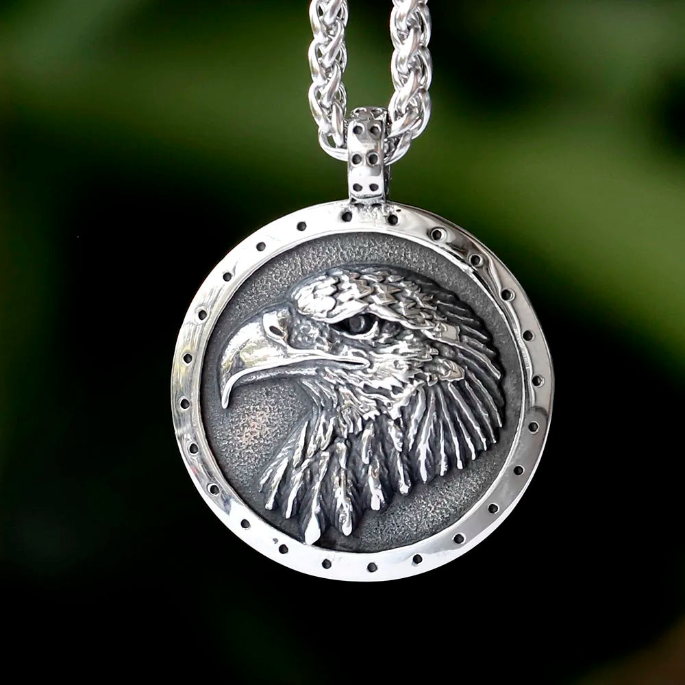 Eagle Pendant Pearl Chain Necklace — Steel
