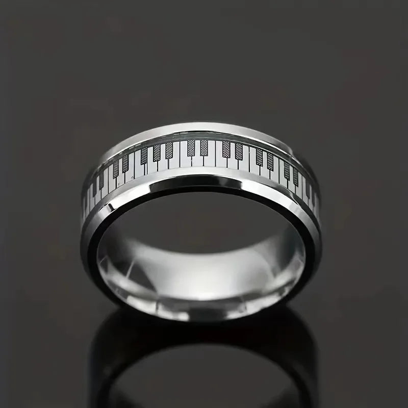 Music Enthusiasts, Musicians' Gifts, Exquisite Jewelry Fashionable Men's Stainless Steel Piano Rings, Fashionable Wedding Rings