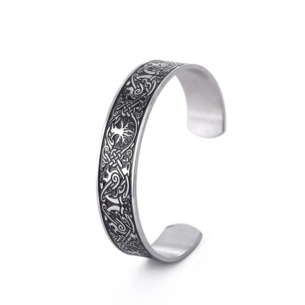 Dreamtimes Viking Tree of Life Bangle Bracelet Raven Talisman Bracelet Stainless Steel Bracelet Viking Celtic Knot Cuff