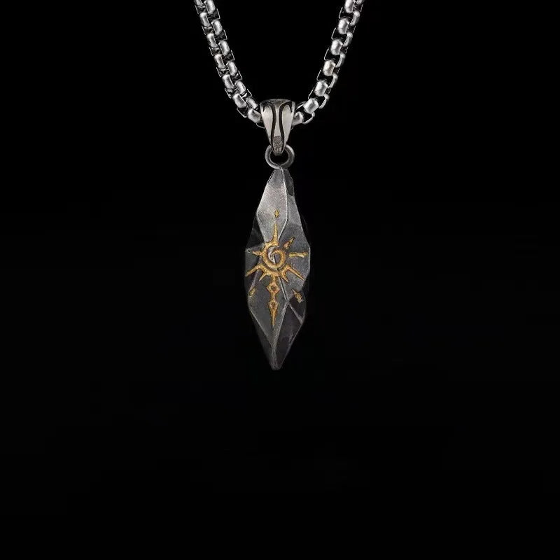 New Vintage Wishing Stone Men's Necklace Personalized Meteorite Pendant Necklace Stainless Steel Sweater Chain Accessories