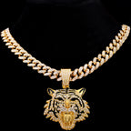 Iced Out Tiger Head Cuban Pendant — Gold
