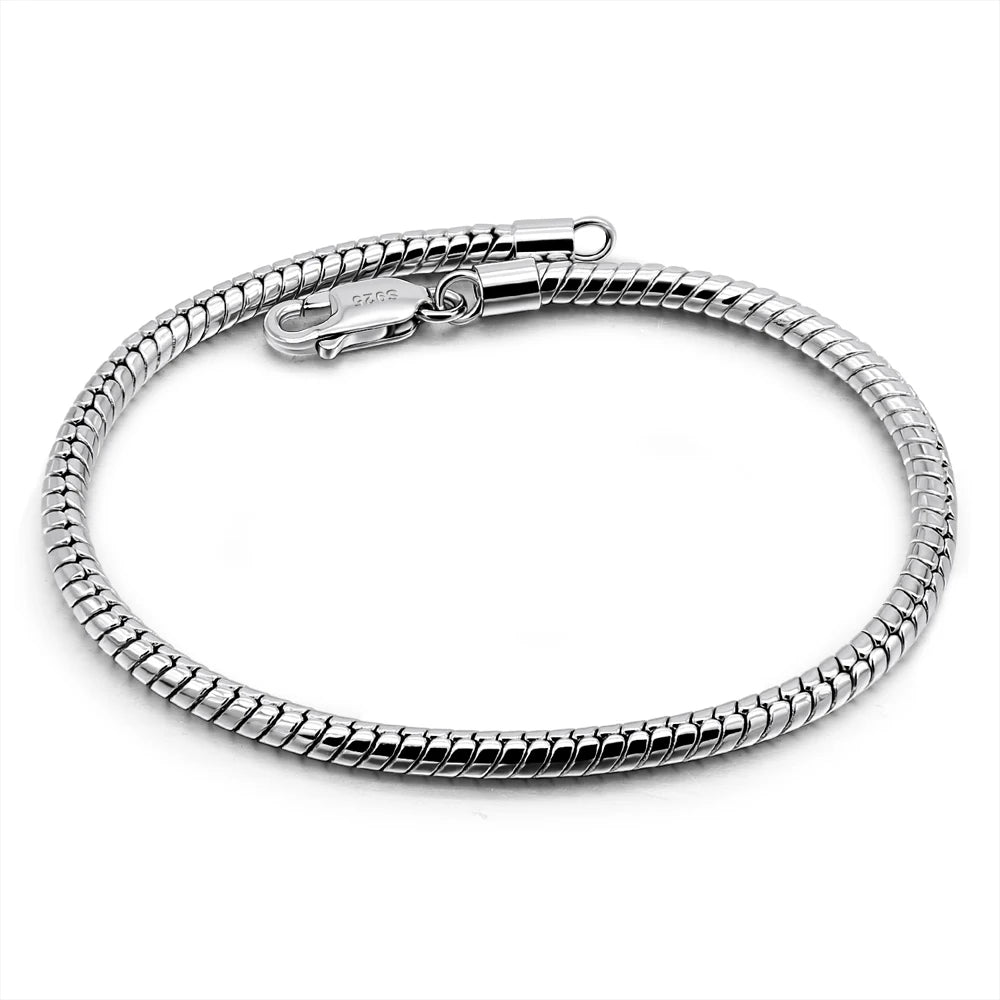Smooth 3MM 4MM Round Snake Chain Bracelet 100% 925 Sterling Silver Men Women Teen Boy Girls  6.3"- 9"  Bangle Jewelry Gift