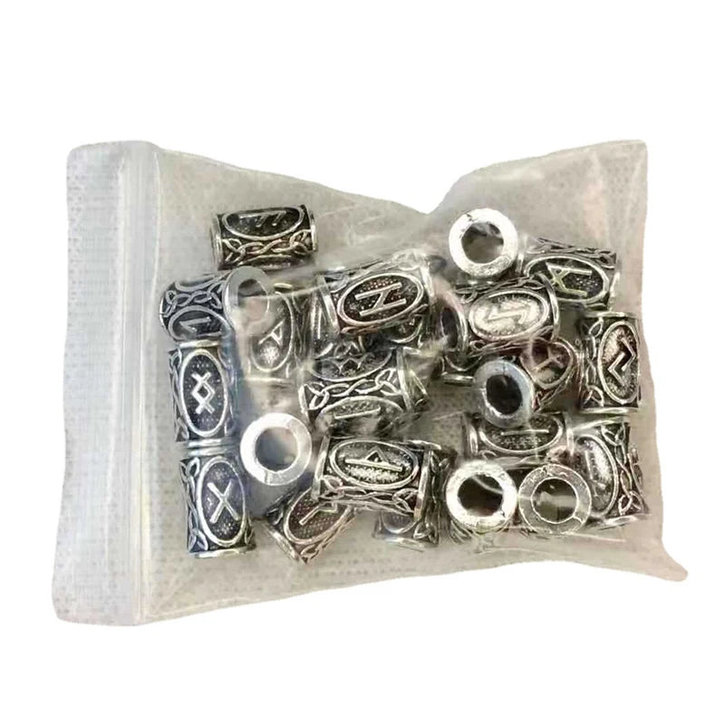 24 pcs Viking Runes Set Loose Beads Spacer Beads For Hair Braid Dreadlock Beads DIY Jewelry Making