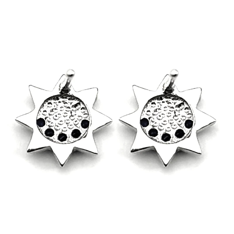 925 Silver Moon Sun Stud Earrings — Silver