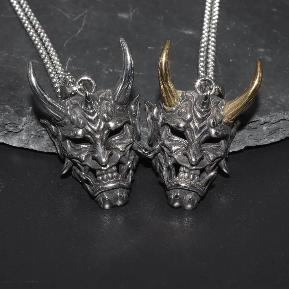 Two-Tone Horn Mask Pendant Necklace Statement