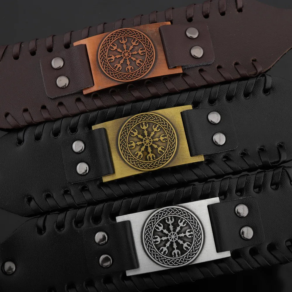 New Retro Wide Leather Nordic Rune of Odi Bracelet Men's Bracelet Celtic Viking Jewelry Bracelet Accessories Party Gifts