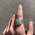 HX Silver Color Literary Faith Original Design By Our Lady of Notre Dame Ring Niche Style Hip-hop Retro Men and Women
