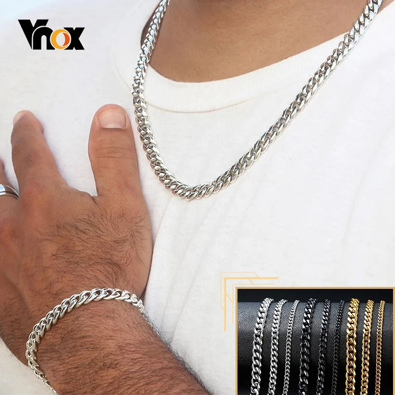 Vnox 18-70cm Curb Chain Necklaces 3-11mm Men's Miami Cuban Link Classic Punk Heavy Metal Stainless Steel Long Women
