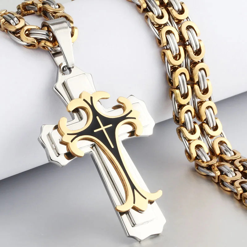 Trinity Latin Cross Multi-Layer Necklace — Stainless Steel