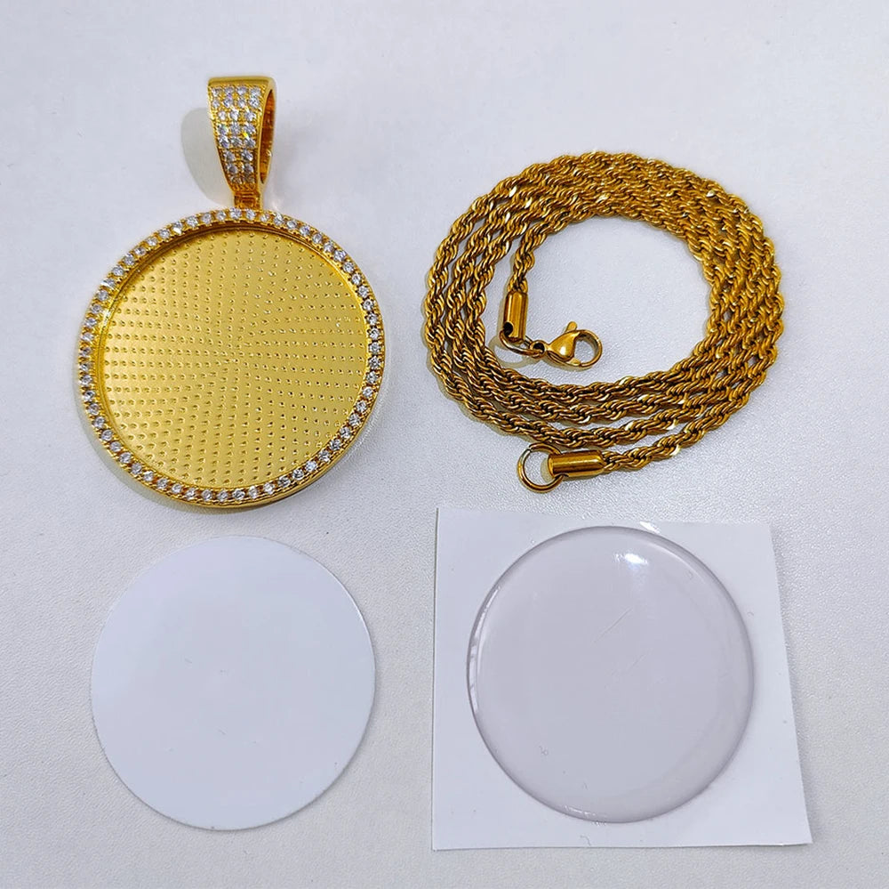 Iced Out Photo Pendant Necklace 35MM Circle